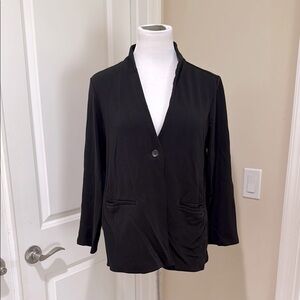 Eileen Fisher Single Button Long Sleeve Medium Weight Black Jacket Size Large